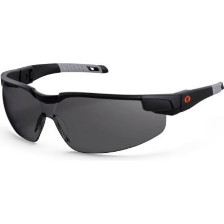 ERGODYNE Dellenger-AF Safety Glasses w/ Adjustable Temples, Smoke Lens, Matte Black Frame 50063